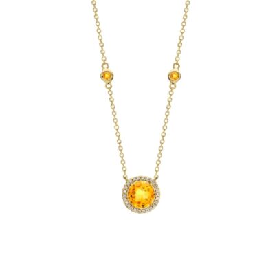 18ct Yellow Gold 0.10ct Diamond & Citrine Necklace