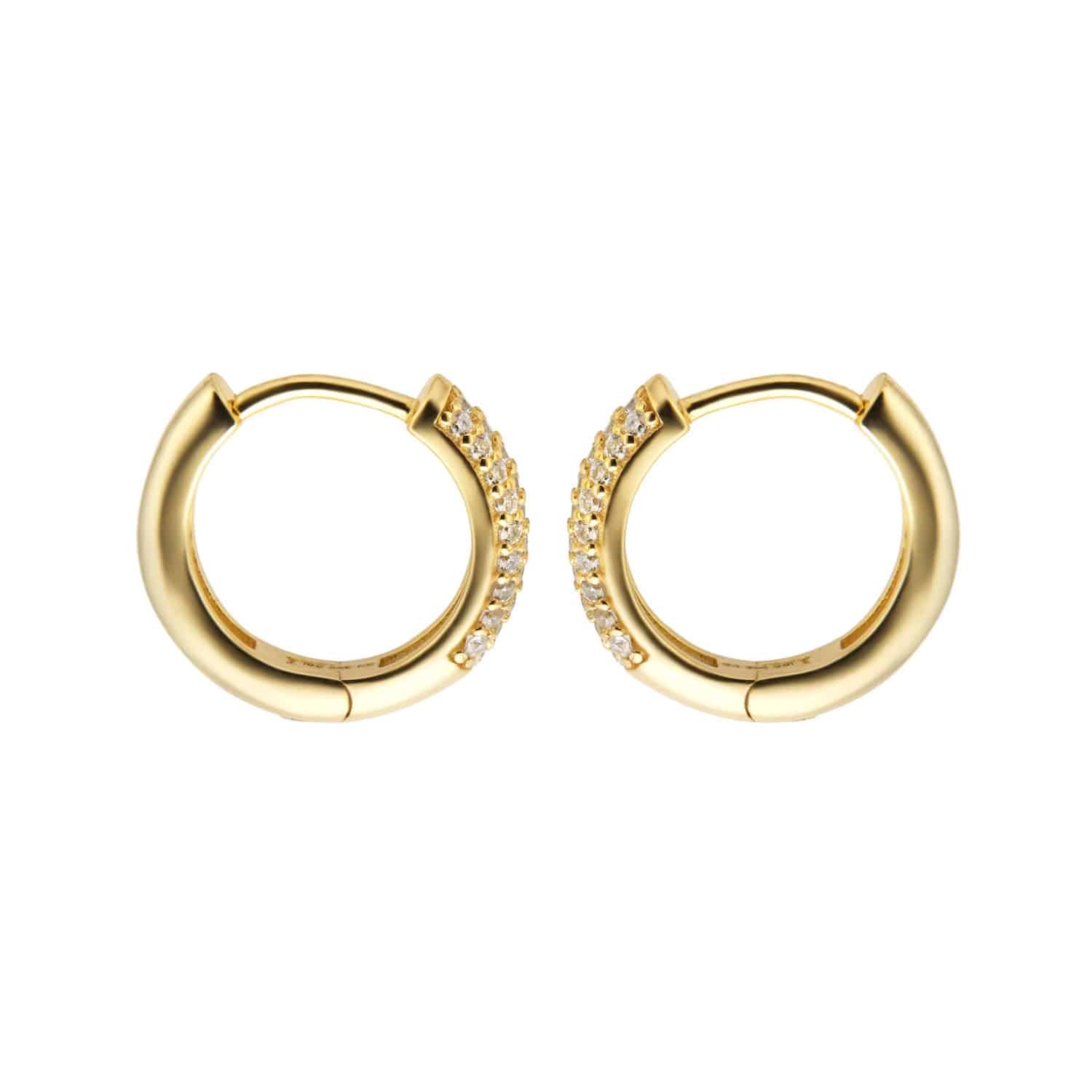 Yellow Gold Plated Silver Pave Cubic Zirconia Huggie Earrings - Image 3